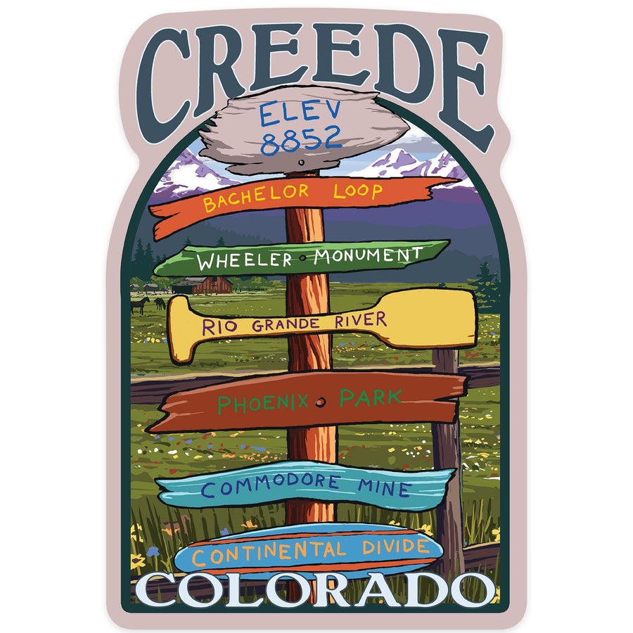 Creede, Colorado, Destination Signpost, Contour, Vinyl Sticker - Lantern Press