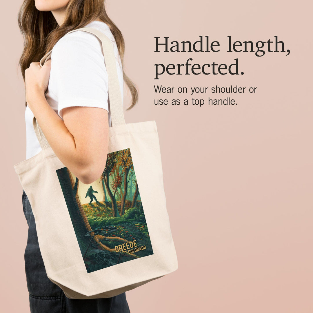 Creede, Colorado, Get Outside Series, Wanderer, Bigfoot in Forest, Tote Bag Totes Lantern Press 