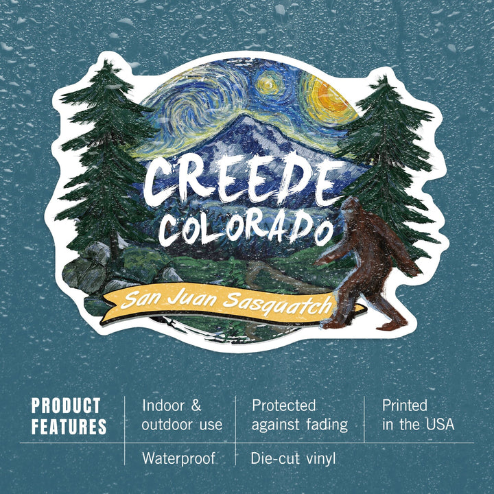 Creede, Colorado, Starry Night, San Juan Sasquatch, Contour, Vinyl Sticker Sticker Lantern Press 