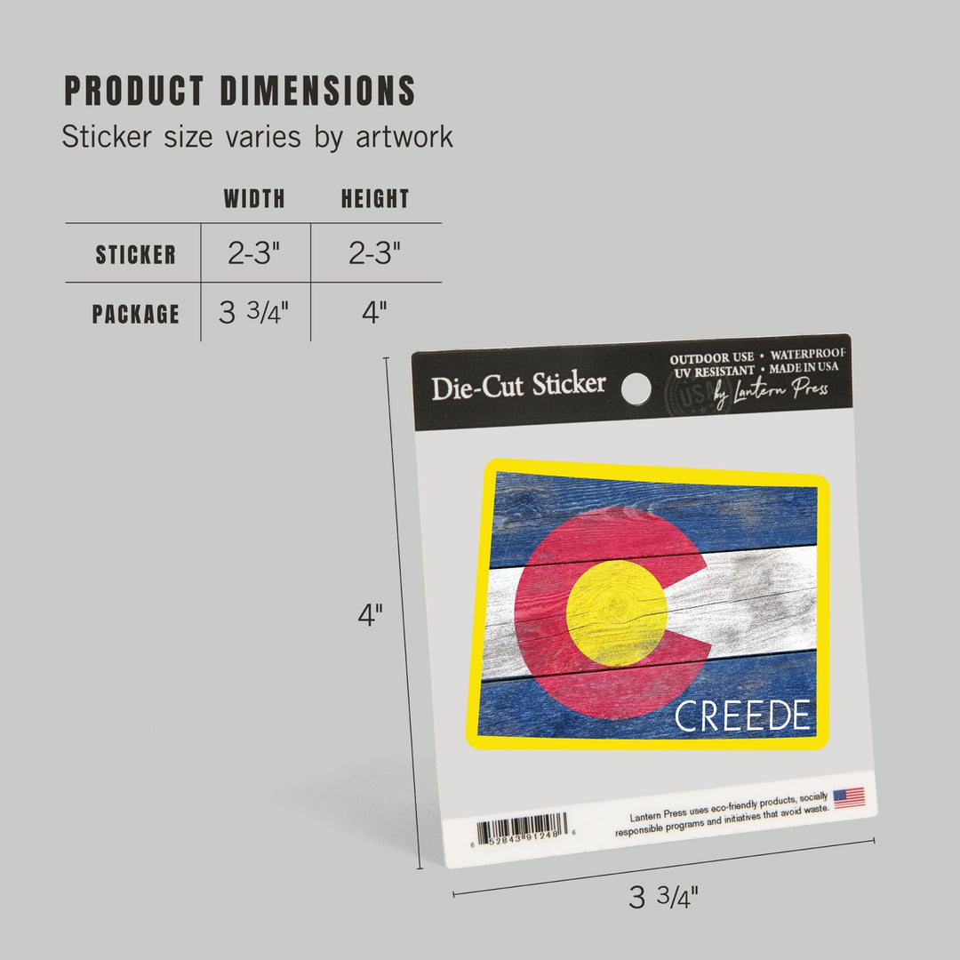 Creede, Rustic Colorado State Flag, Contour, Vinyl Sticker - Lantern Press