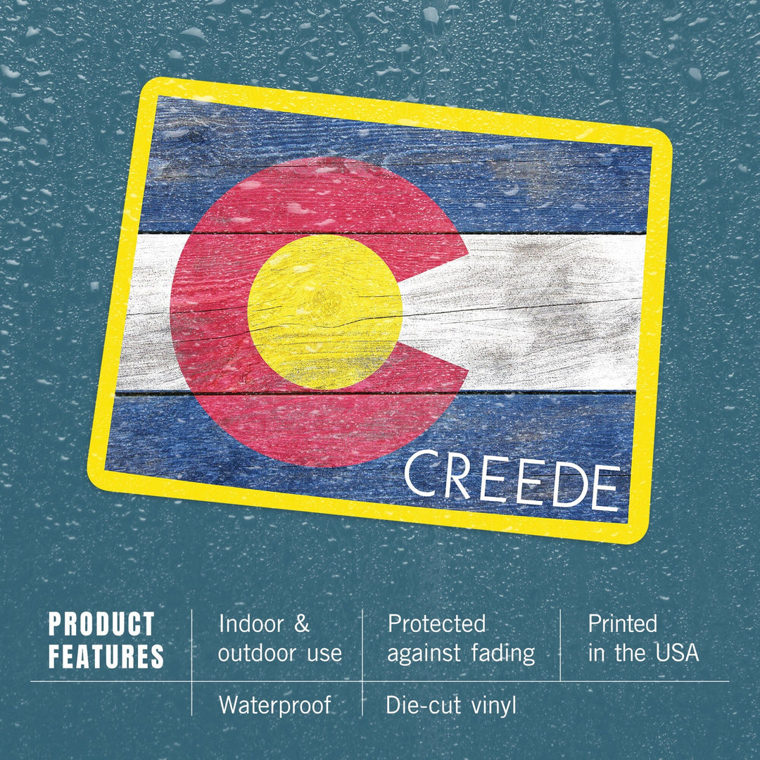 Creede, Rustic Colorado State Flag, Contour, Vinyl Sticker - Lantern Press