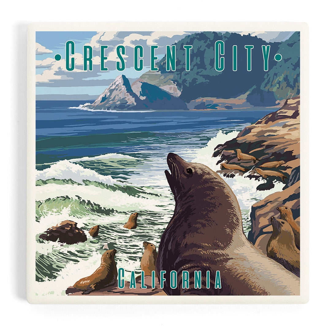 Crescent City, California, Sea Lions on Coast, Coasters Coasters Lantern Press 