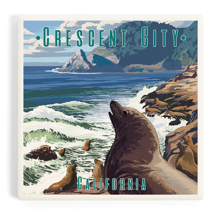Crescent City, California, Sea Lions on Coast, Coasters Coasters Lantern Press 