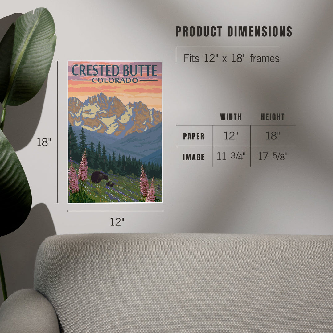 Crested Butte, Colorado, Bear and Cubs with Flowers, Art & Giclee Prints Art Lantern Press 