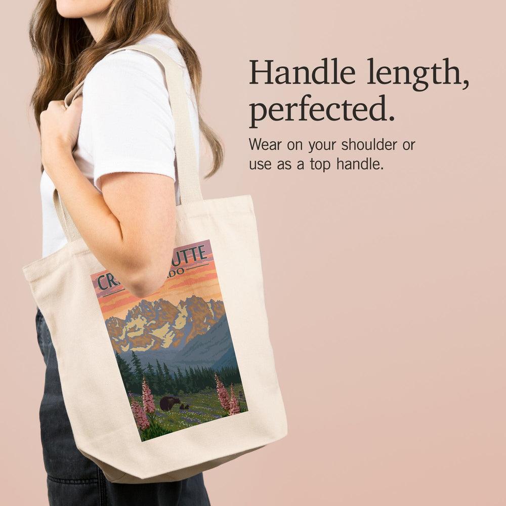 Crested Butte, Colorado, Bear and Cubs with Flowers, Lantern Press Artwork, Tote Bag Totes Lantern Press 