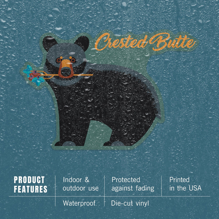 Crested Butte, Colorado, Black Bear, Geometric, Contour, Lantern Press Artwork, Vinyl Sticker Sticker Lantern Press 
