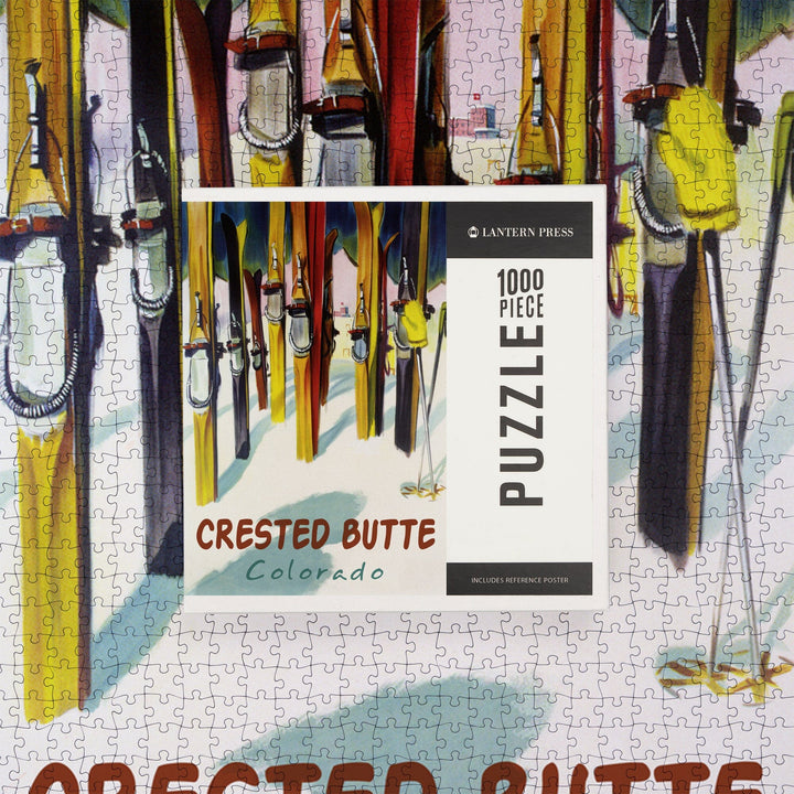 Crested Butte, Colorado, Colorful Skis, Jigsaw Puzzle Puzzle Lantern Press 