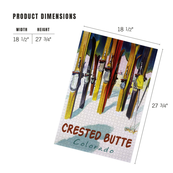 Crested Butte, Colorado, Colorful Skis, Jigsaw Puzzle Puzzle Lantern Press 