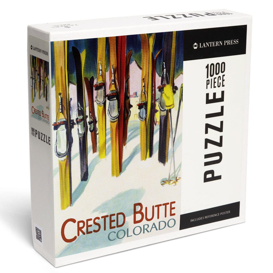 Crested Butte, Colorado, Colorful Skis, V2, Jigsaw Puzzle Puzzle Lantern Press 