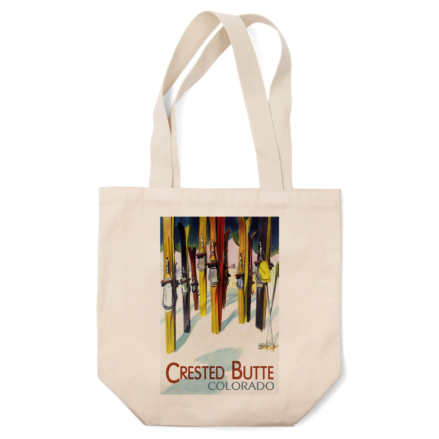 Crested Butte, Colorado, Colorful Skis, V2, Lantern Press Artwork, Tote Bag Totes Lantern Press 