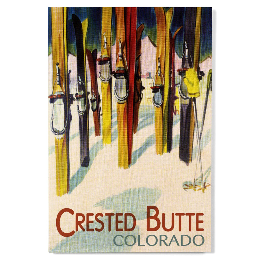 Crested Butte, Colorado, Colorful Skis, V2, Lantern Press Artwork, Wood Signs and Postcards Wood Lantern Press 