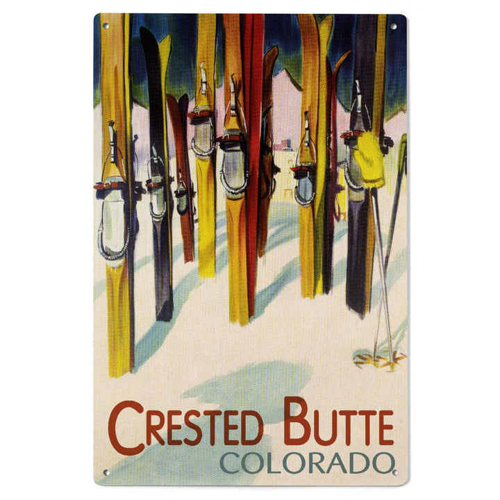Crested Butte, Colorado, Colorful Skis, V2, Lantern Press Artwork, Wood Signs and Postcards Wood Lantern Press 