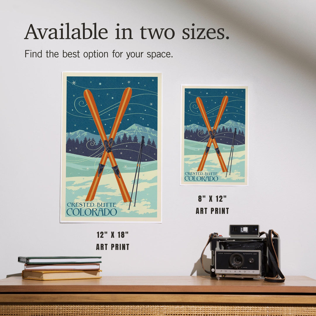 Crested Butte, Colorado, Crossed Skis, Letterpress, Art & Giclee Prints Art Lantern Press 