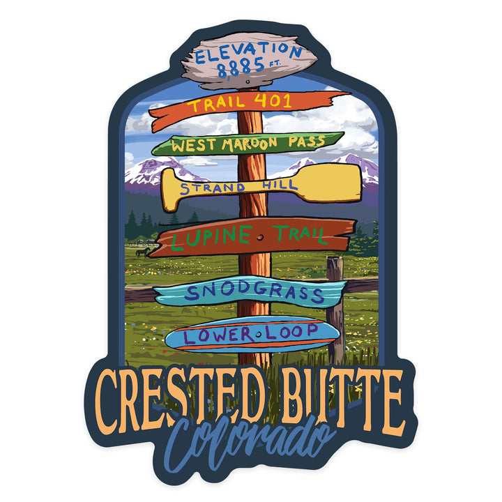 Crested Butte, Colorado, Destination Signpost, Contour, Lantern Press Artwork, Vinyl Sticker Sticker Lantern Press 