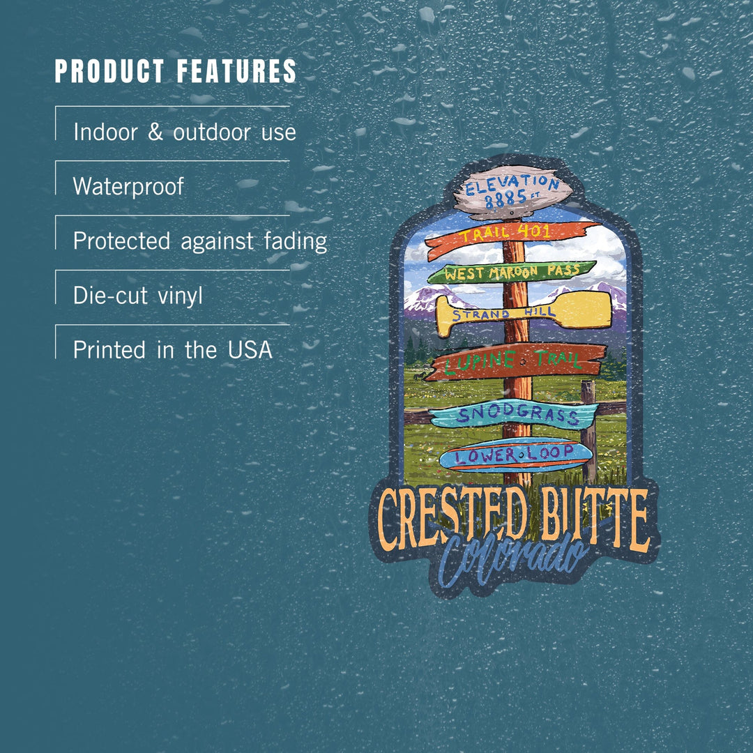 Crested Butte, Colorado, Destination Signpost, Contour, Lantern Press Artwork, Vinyl Sticker Sticker Lantern Press 