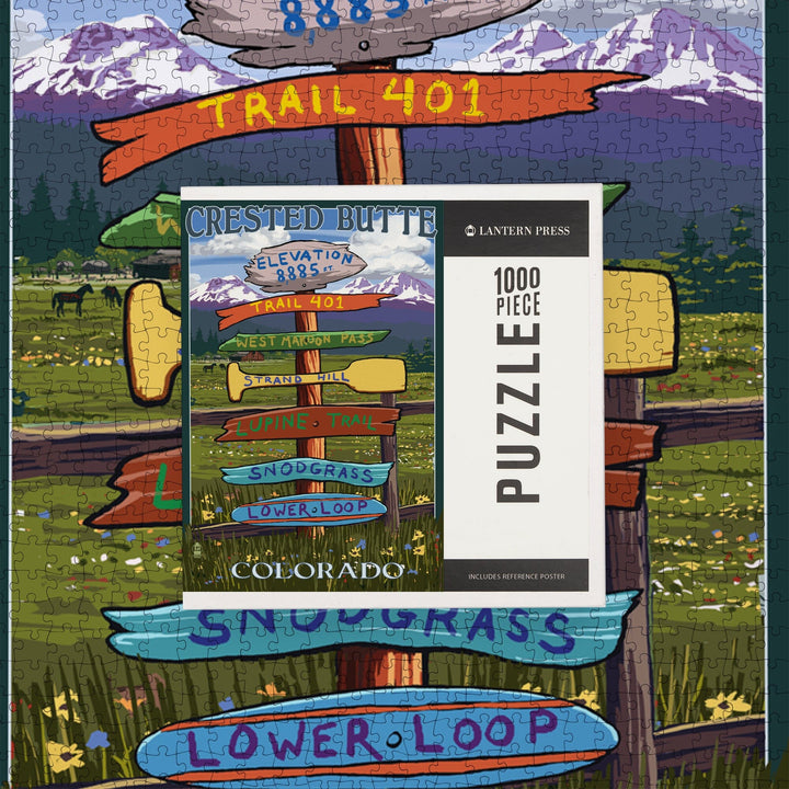 Crested Butte, Colorado, Destination Signpost, Jigsaw Puzzle Puzzle Lantern Press 