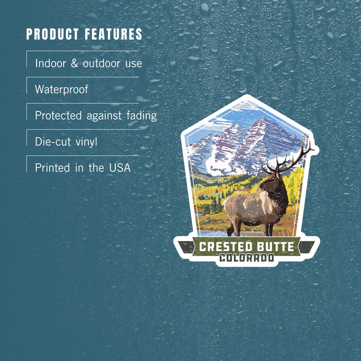 Crested Butte, Colorado, Elk, Contour, Lantern Press Artwork, Vinyl Sticker - Lantern Press