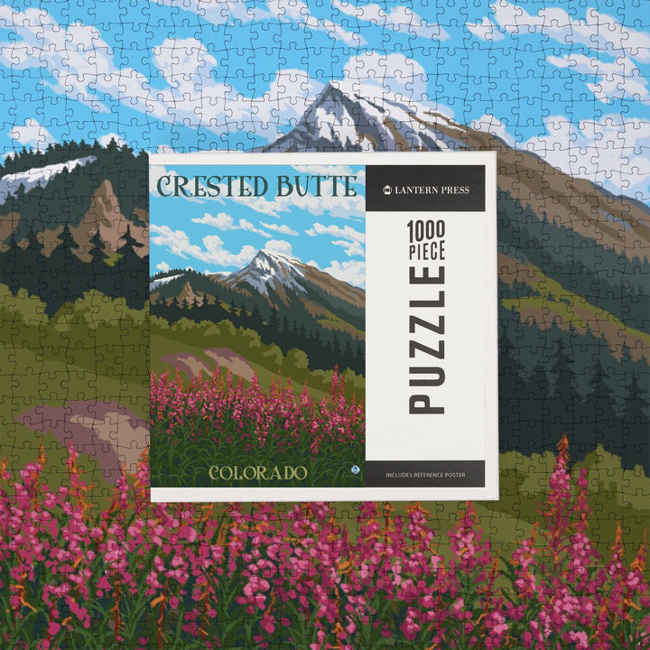 Crested Butte, Colorado, Fireweed and Mountain, Jigsaw Puzzle Puzzle Lantern Press 