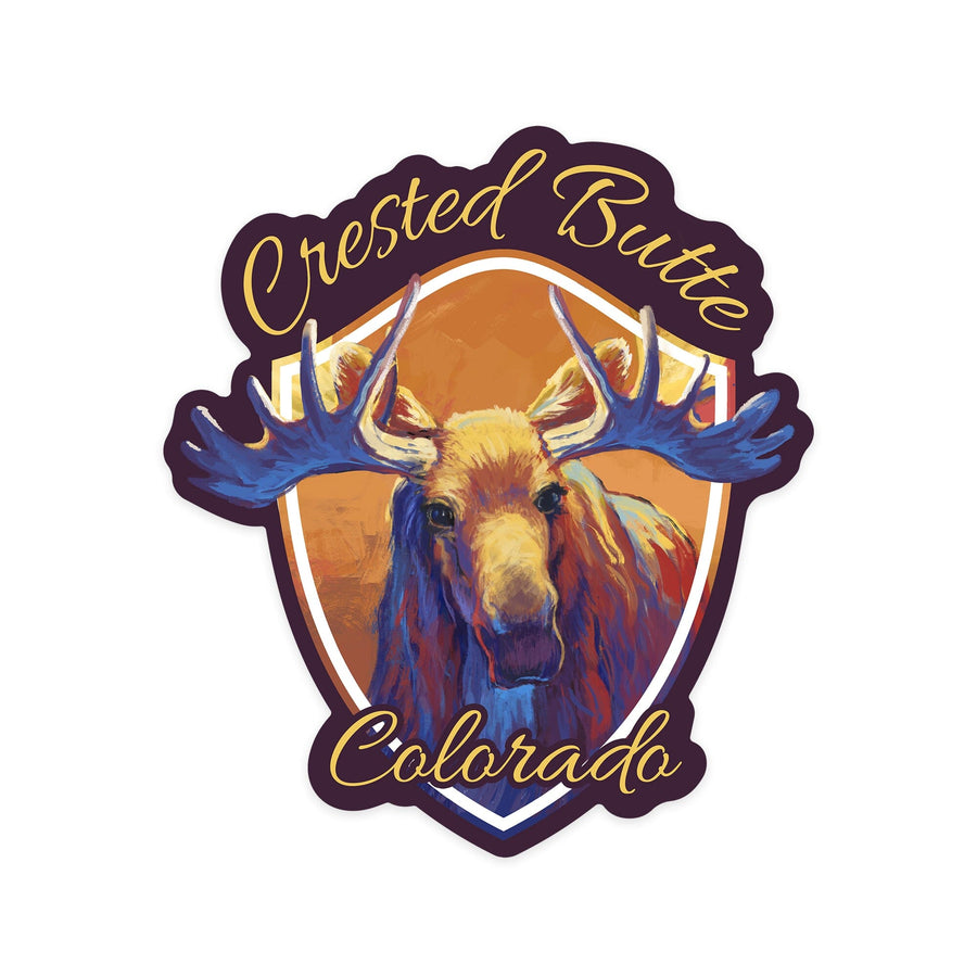 Crested Butte, Colorado, Moose, Vivid, Contour, Vinyl Sticker Sticker Lantern Press 