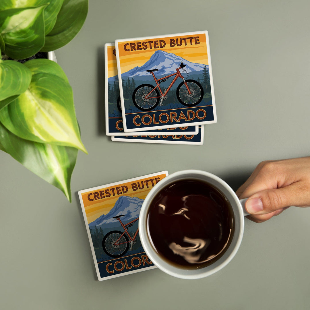 Crested Butte, Colorado, Mountain Bike Scene, Lantern Press Artwork, Coaster Set - Lantern Press