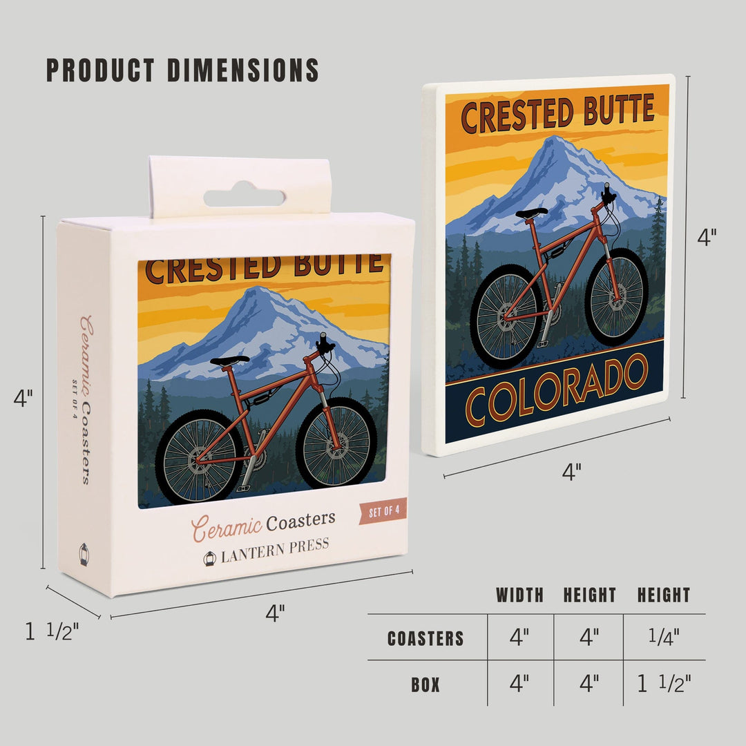 Crested Butte, Colorado, Mountain Bike Scene, Lantern Press Artwork, Coaster Set - Lantern Press