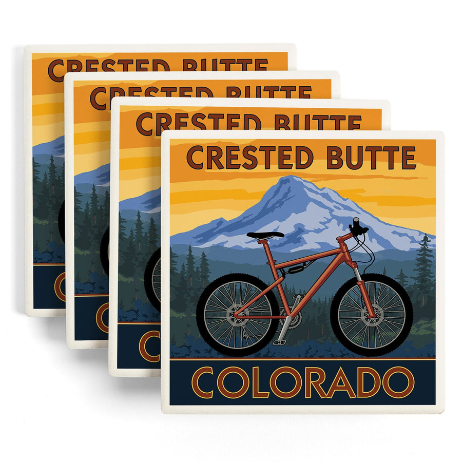 Crested Butte, Colorado, Mountain Bike Scene, Lantern Press Artwork, Coaster Set - Lantern Press