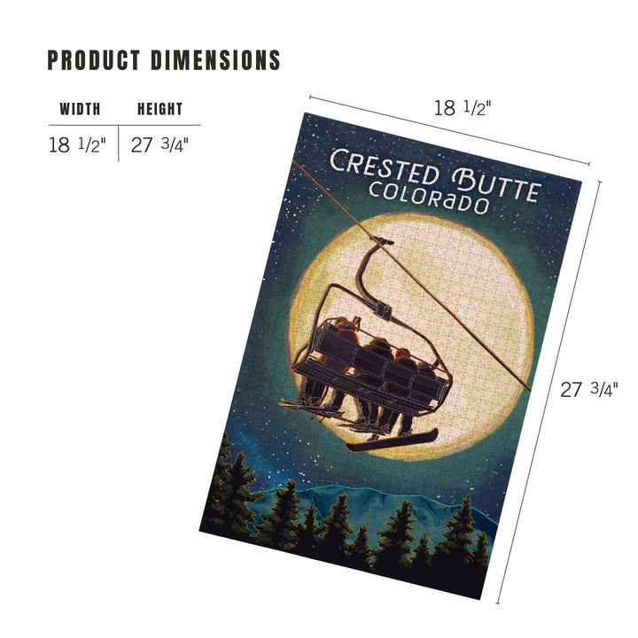Crested Butte, Colorado, Ski Lift and Full Moon, V2, Jigsaw Puzzle Puzzle Lantern Press 