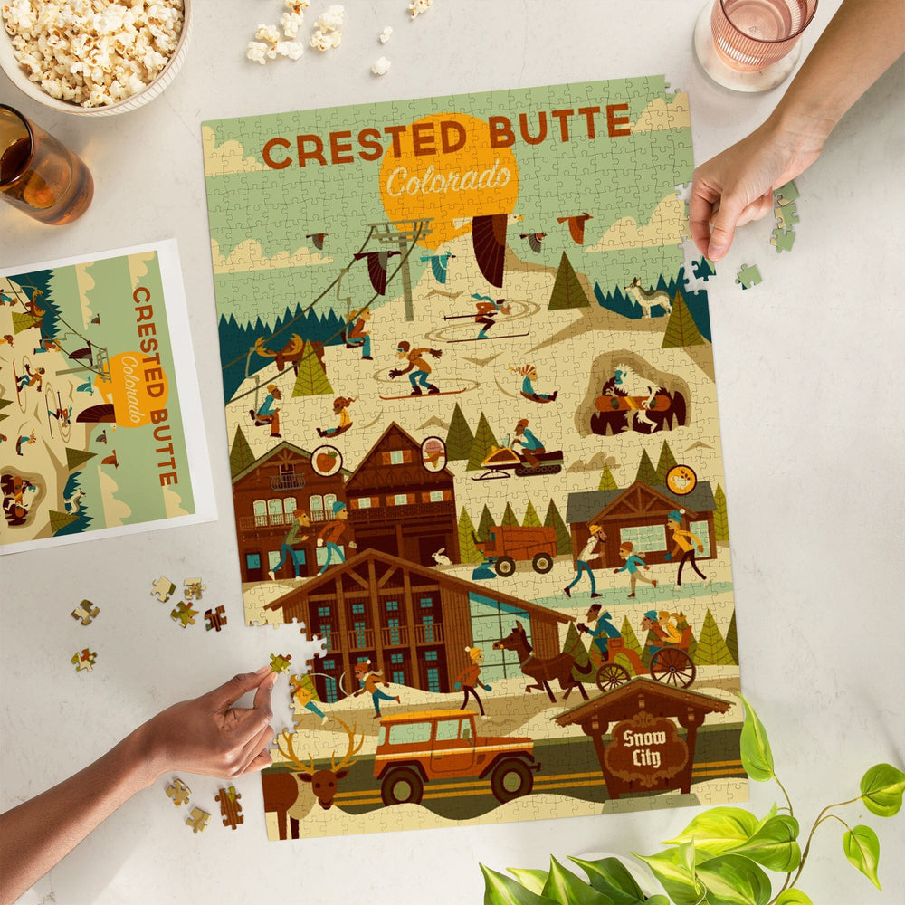 Crested Butte, Colorado, Ski Resort, Geometric, Jigsaw Puzzle Puzzle Lantern Press 