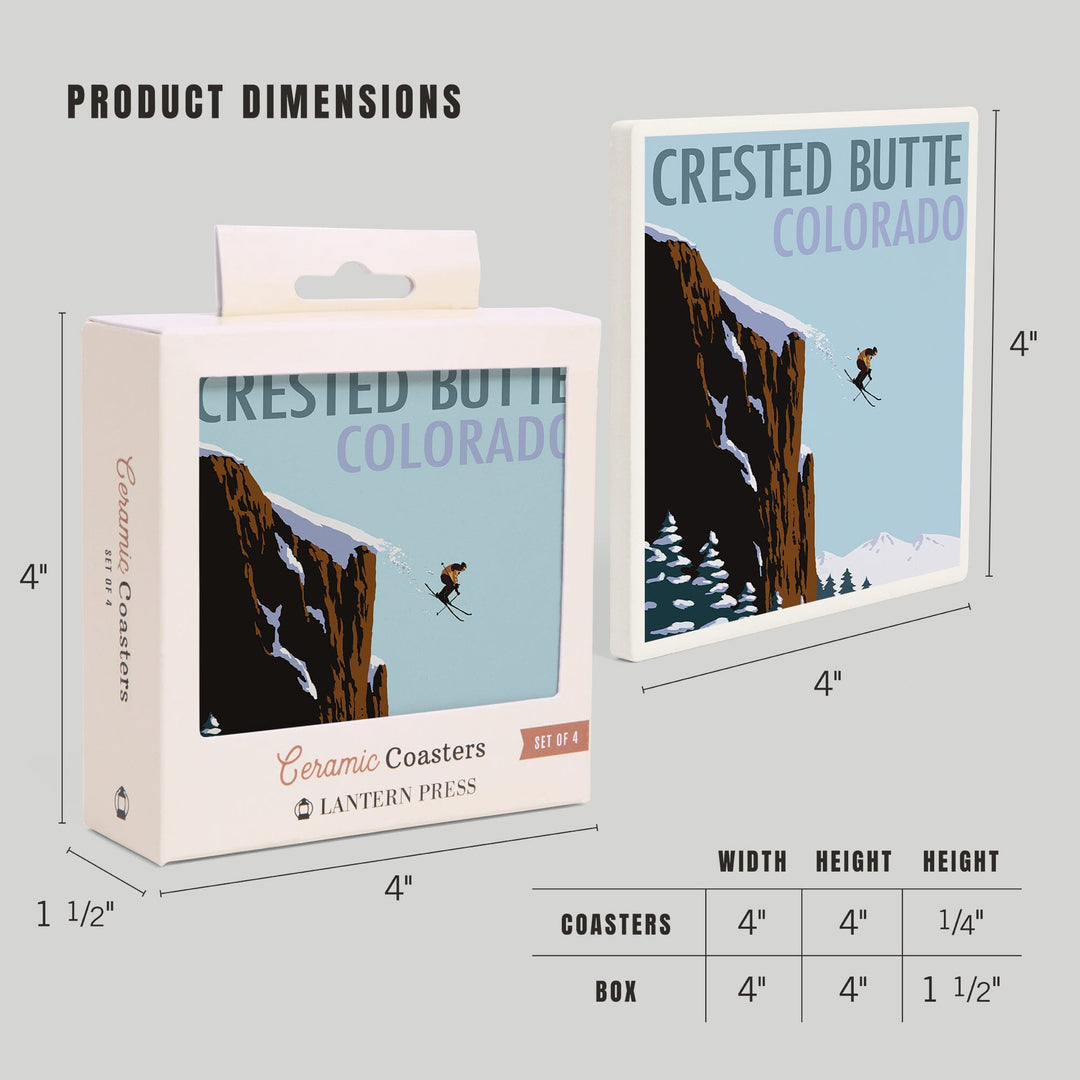 Crested Butte, Colorado, Skier Jumping, Lantern Press Artwork, Coaster Set - Lantern Press