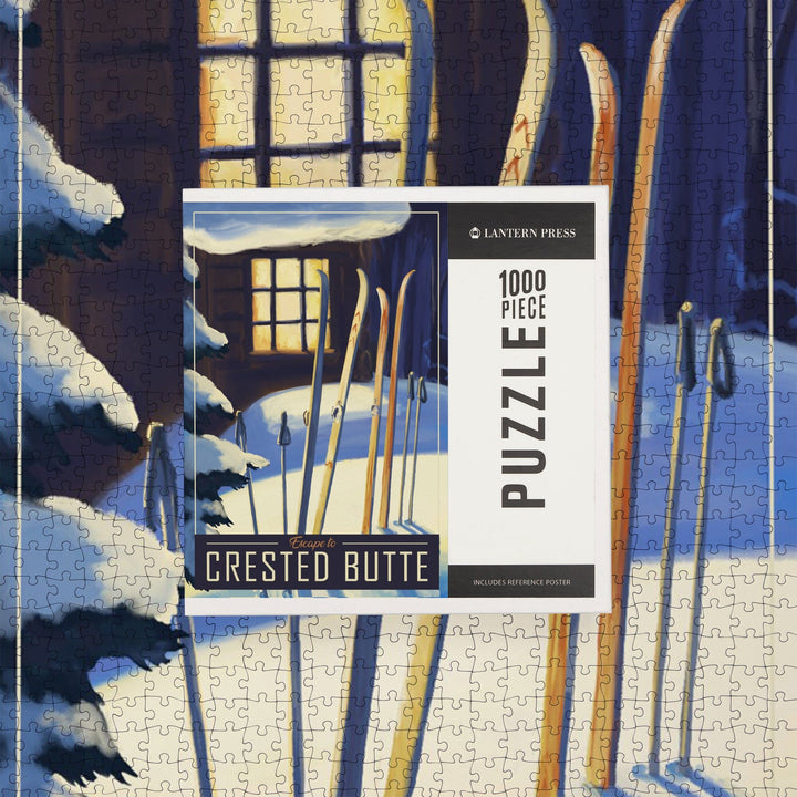 Crested Butte, Colorado, skis in snow, Jigsaw Puzzle Puzzle Lantern Press 