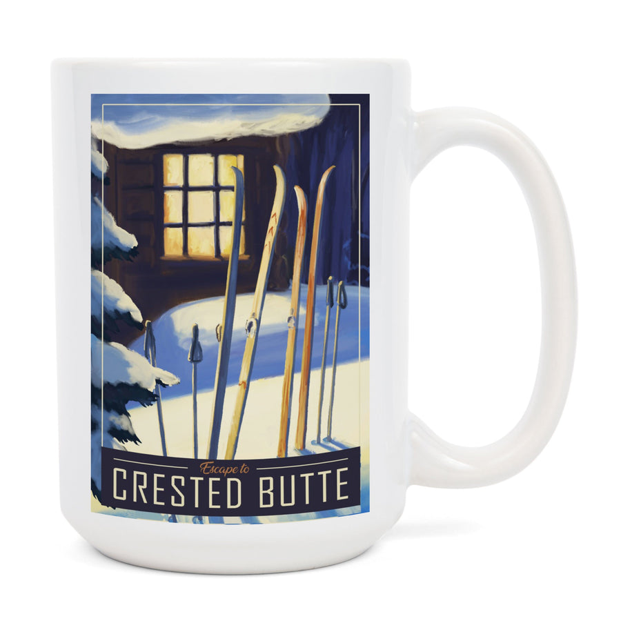 Crested Butte, Colorado, skis in snow, Lantern Press Artwork, Ceramic Mug Mugs Lantern Press 