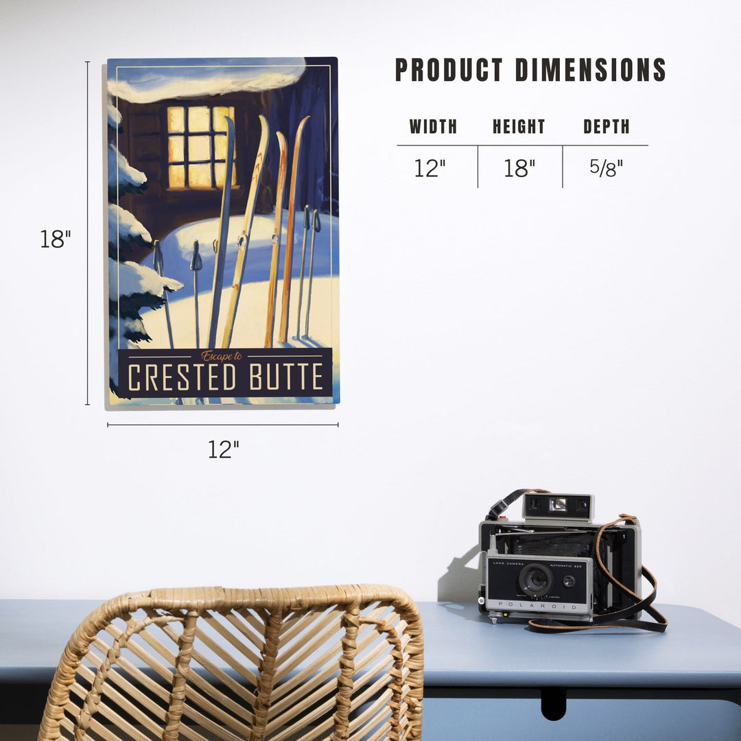 Crested Butte, Colorado, skis in snow, Lantern Press Artwork, Wood Signs and Postcards - Lantern Press