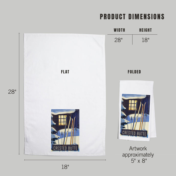 Crested Butte, Colorado, skis in snow, Organic Cotton Kitchen Tea Towels Kitchen Lantern Press 
