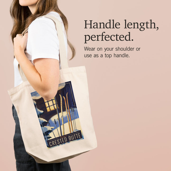 Crested Butte, Colorado, skis in snow, Tote Bag Totes Lantern Press 