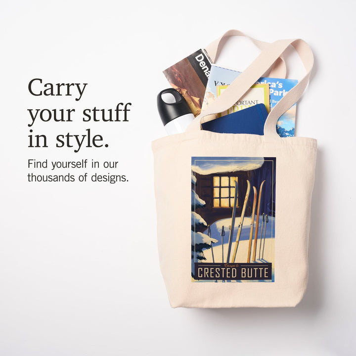 Crested Butte, Colorado, skis in snow, Tote Bag Totes Lantern Press 