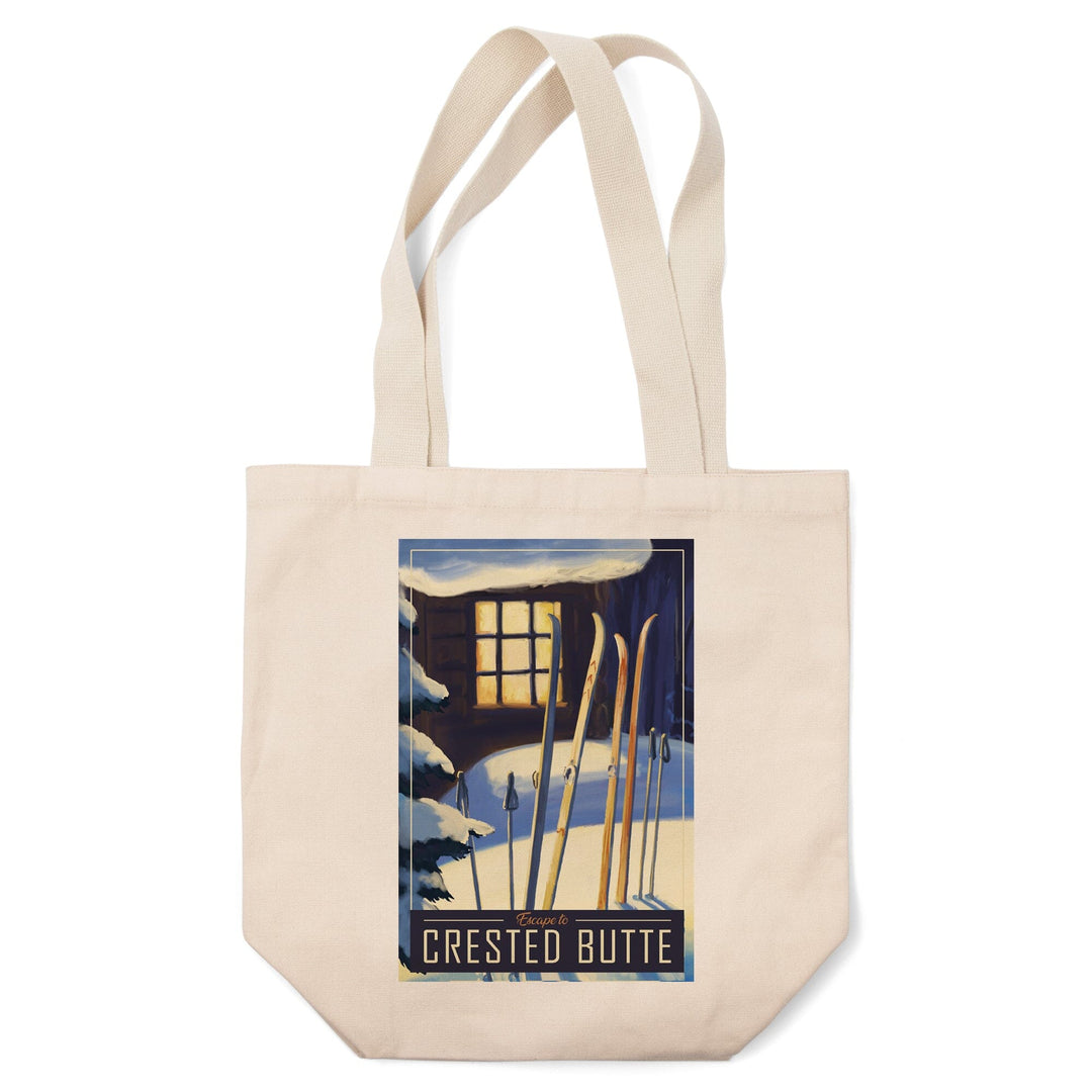 Crested Butte, Colorado, skis in snow, Tote Bag Totes Lantern Press 