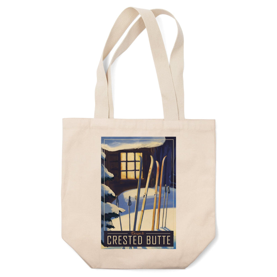 Crested Butte, Colorado, skis in snow, Tote Bag Totes Lantern Press 