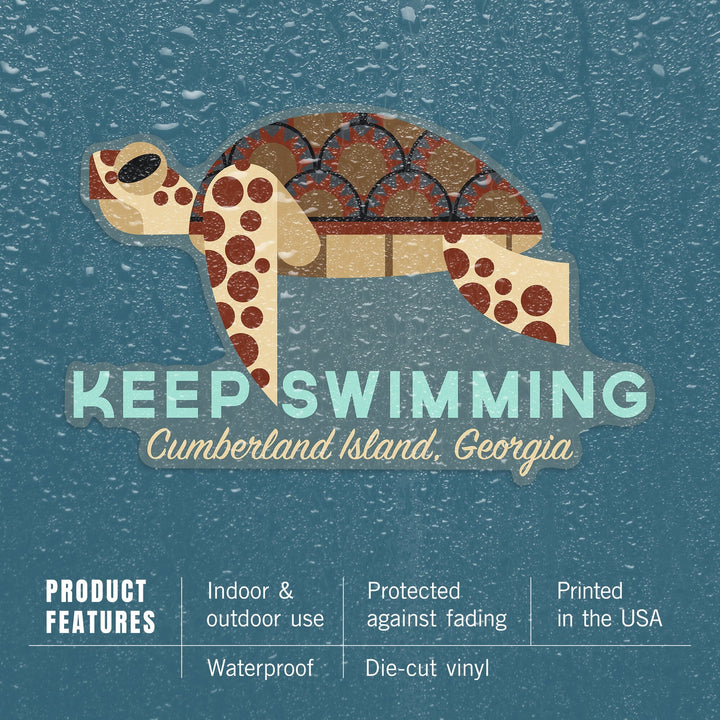 Cumberland Island, Georgia, Sea Turtle, Keep Swimming, Geometric, Contour, Vinyl Sticker Sticker Lantern Press 