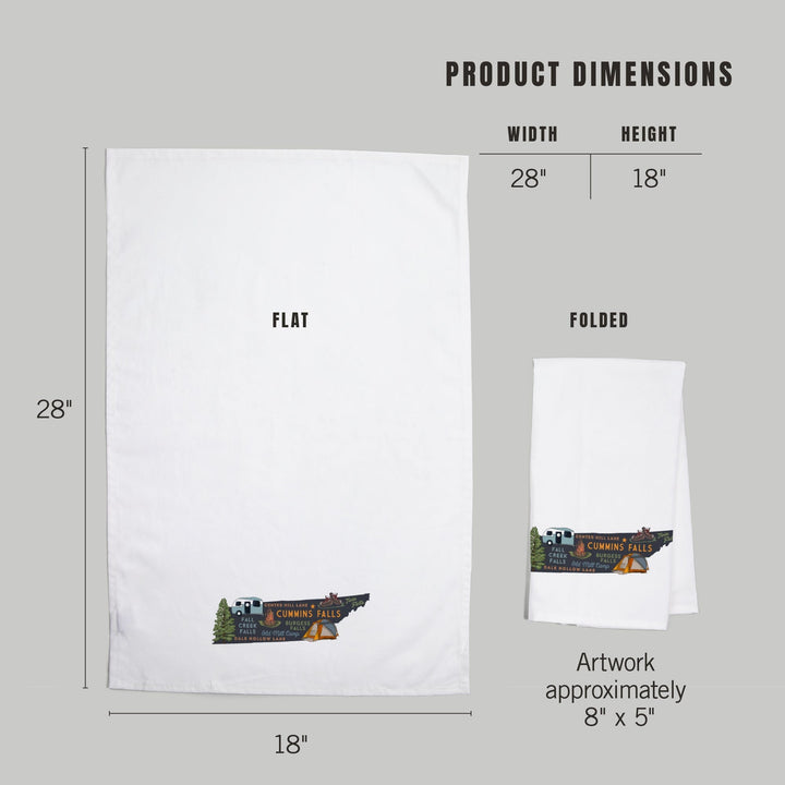 Cummins Falls, Tennessee, Typography and Icons, Contour, Organic Cotton Kitchen Tea Towels Kitchen Lantern Press 