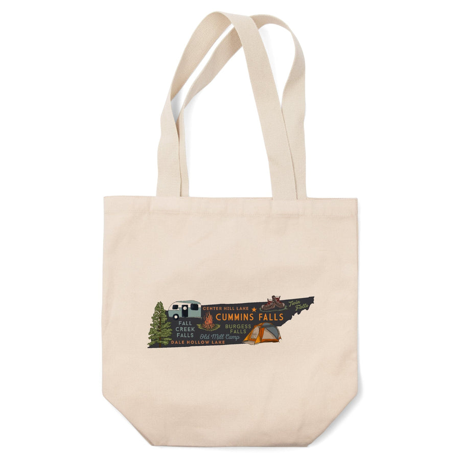 Cummins Falls, Tennessee, Typography and Icons,, Tote Bag Totes Lantern Press 