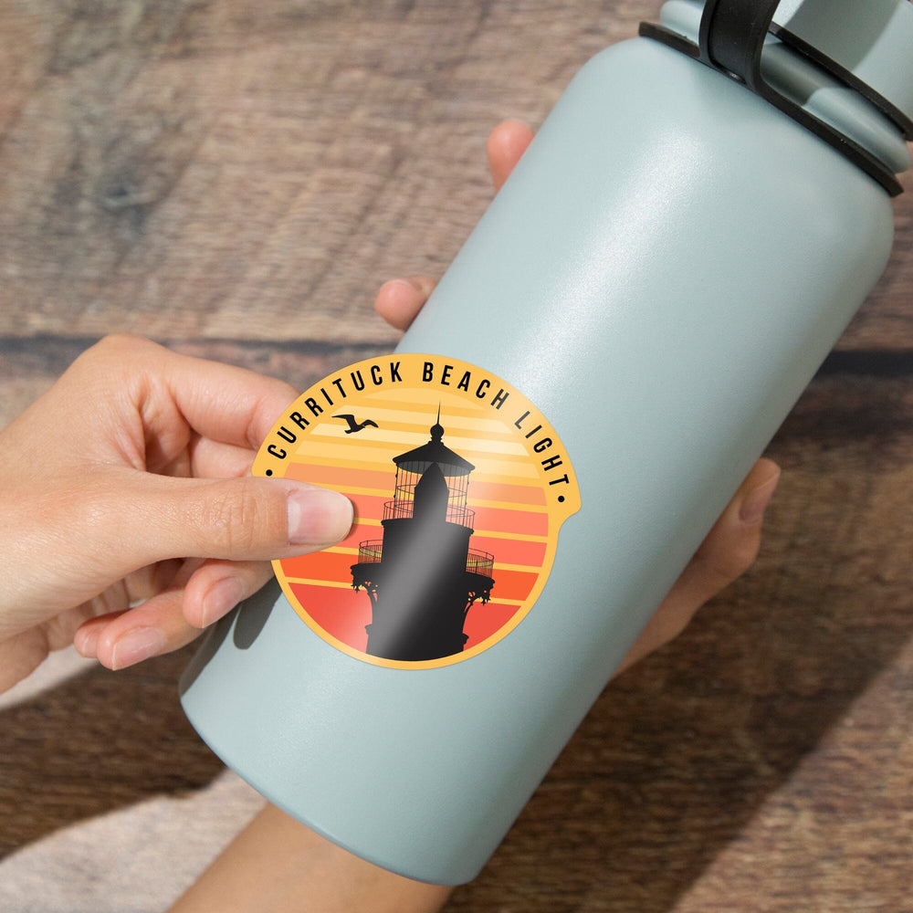 Currituck Beach Lighthouse, North Carolina, Sunset and Silhouette, Contour, Vinyl Sticker Sticker Lantern Press 