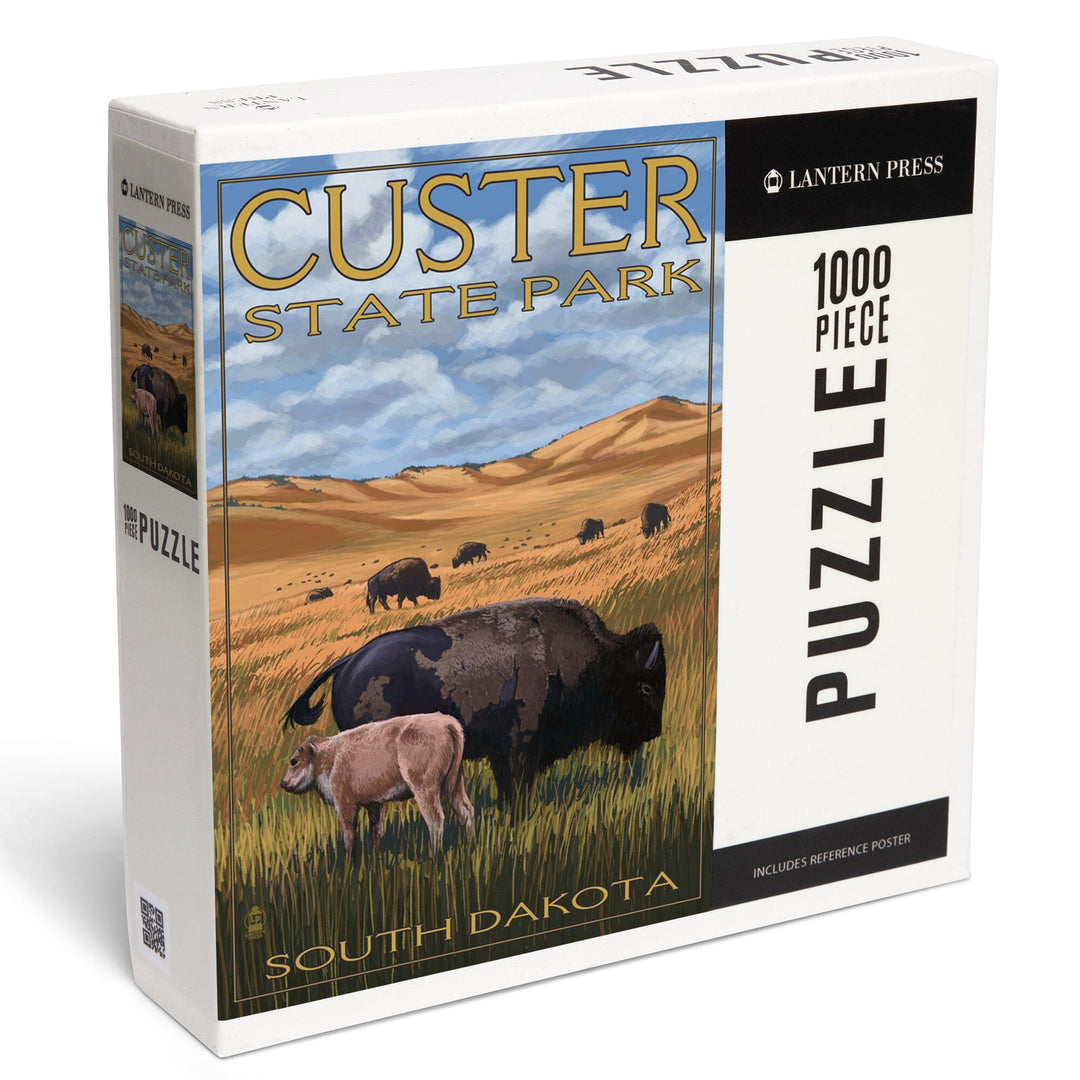 Custer Park, South Dakota, Buffalo Herd and Calf, Jigsaw Puzzle Puzzle Lantern Press 