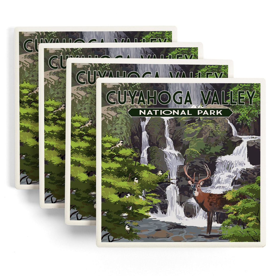 Cuyahoga Valley National Park, Ohio, Deer and Falls, Coasters Coasters Lantern Press 