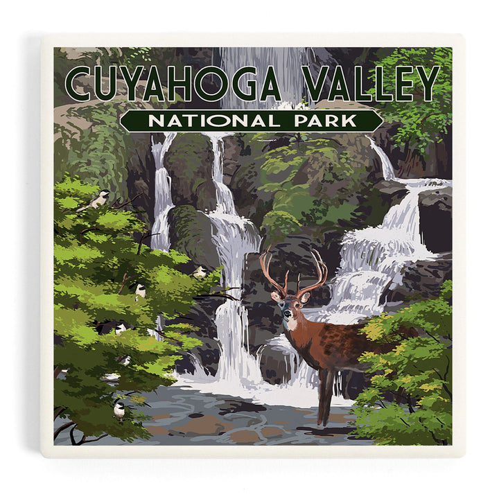 Cuyahoga Valley National Park, Ohio, Deer and Falls, Coasters Coasters Lantern Press 