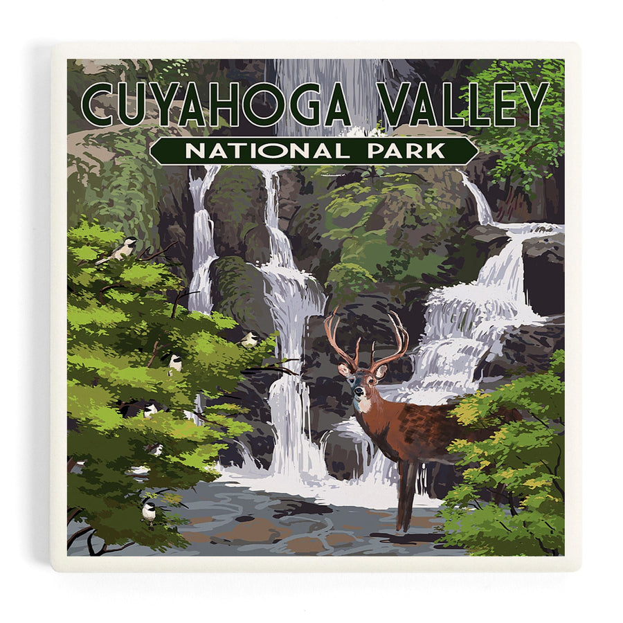 Cuyahoga Valley National Park, Ohio, Deer and Falls, Coasters Coasters Lantern Press 