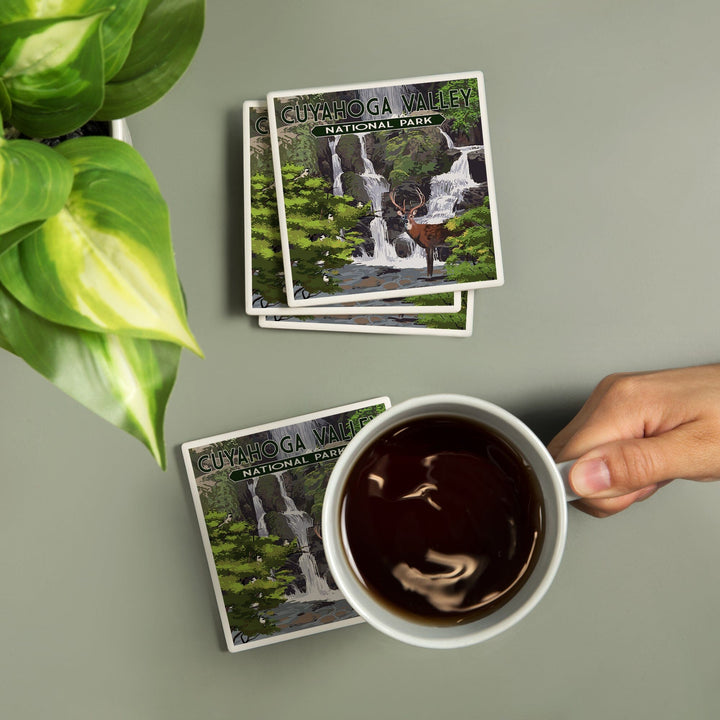 Cuyahoga Valley National Park, Ohio, Deer and Falls, Coasters Coasters Lantern Press 