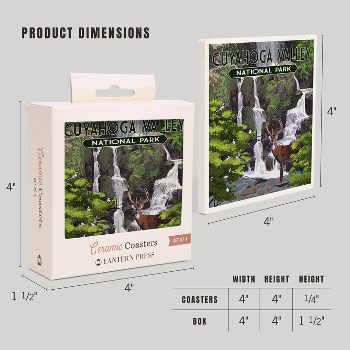 Cuyahoga Valley National Park, Ohio, Deer and Falls, Coasters Coasters Lantern Press 