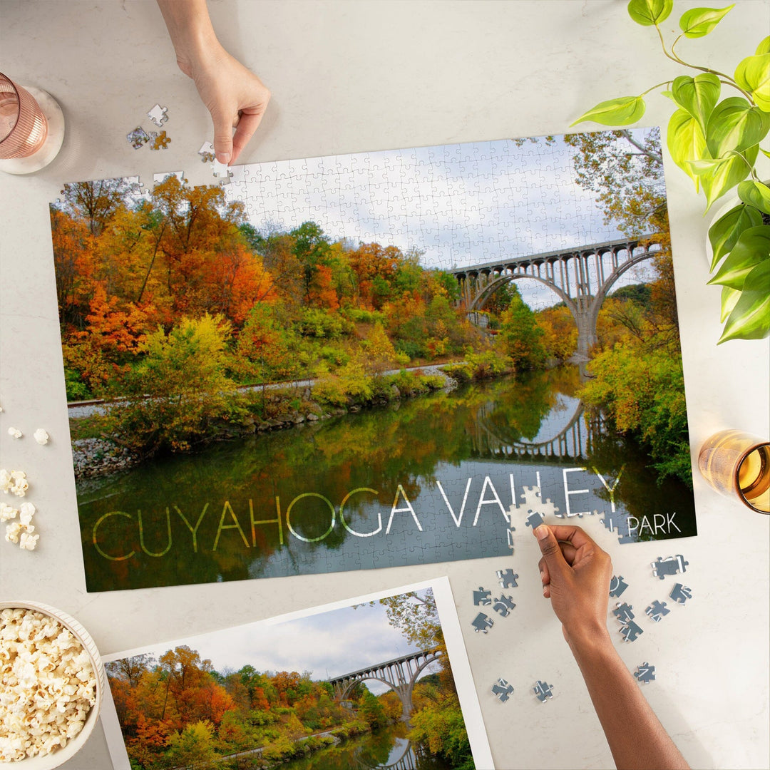 Cuyahoga Valley National Park, Ohio, Fall Foliage and Bridge, Jigsaw Puzzle Puzzle Lantern Press 