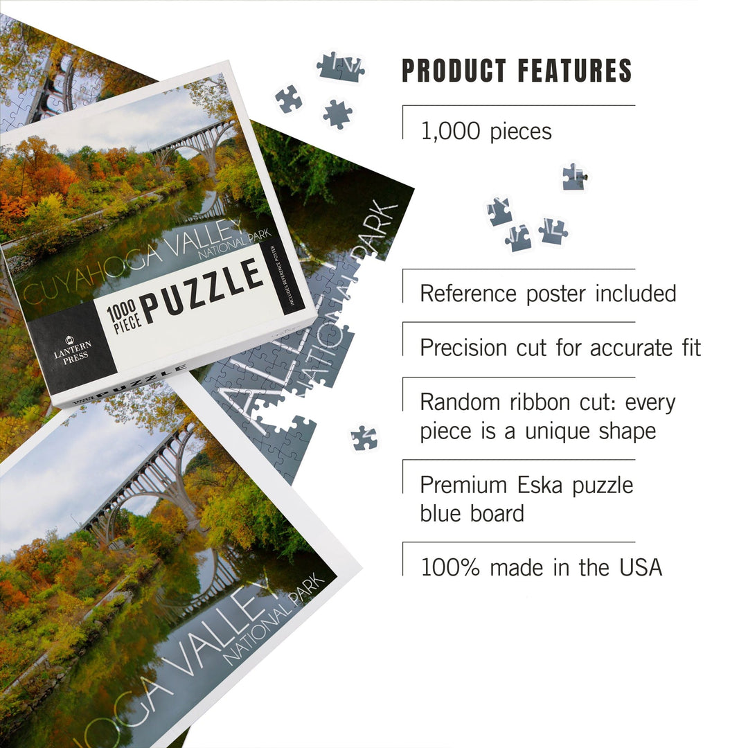 Cuyahoga Valley National Park, Ohio, Fall Foliage and Bridge, Jigsaw Puzzle Puzzle Lantern Press 