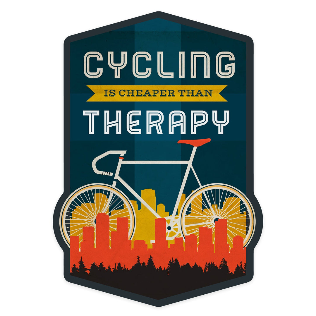 Cycling is Cheaper than Therapy, Screenprint Style, Contour, Vinyl Sticker Sticker Lantern Press 